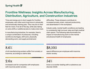 Spring Health “Frontline Wellness” guide page with mental health statistics for manufacturing workers